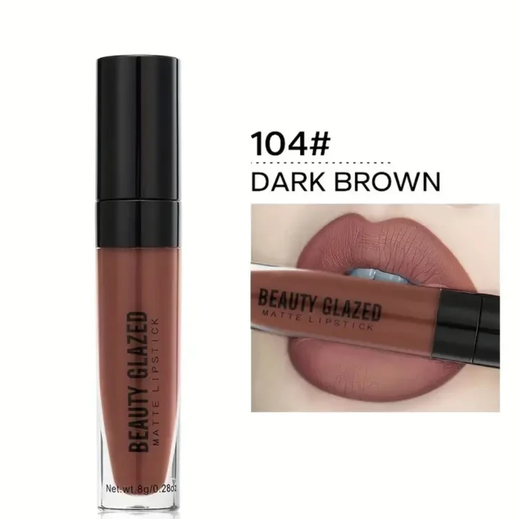 Beauty-Glazed-Matte-Lipstick-Dark-Brown-104.webp Beauty Glazed Matte Lipstick Dark Brown 104 - Image 1