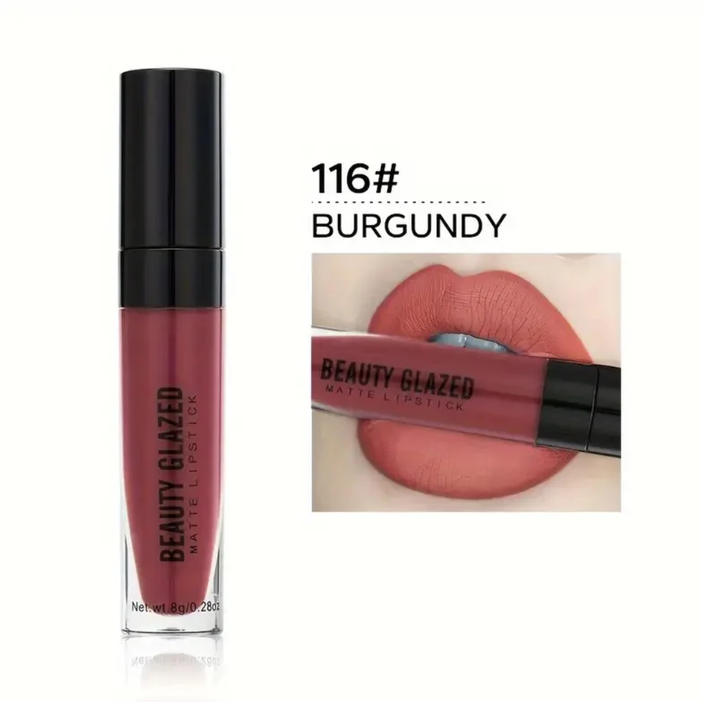 Beauty-Glazed-Matte-Lipstick-Smudge-Proof-Burgundy-116.webp Beauty Glazed Matte Lipstick Smudge Proof Burgundy 116 - Image 1