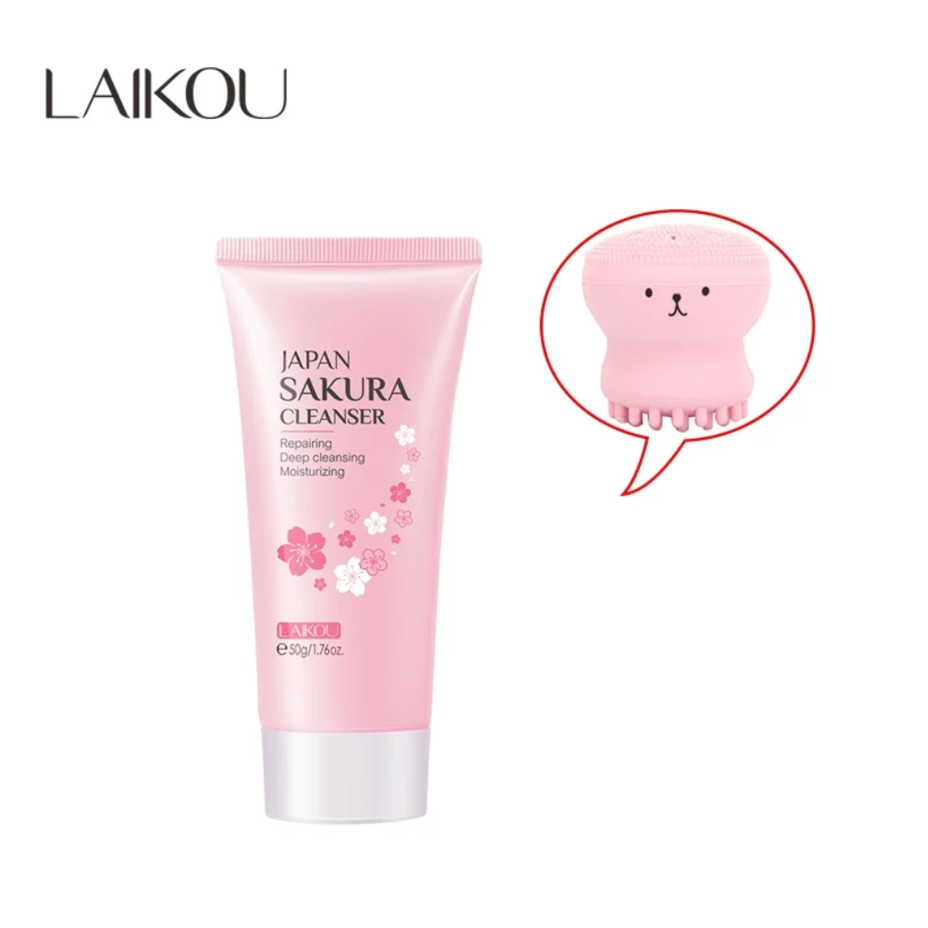 LAIKOU-Japan-Sakura-Cleanser-50gm-With-Octopus-Facial-Brush.webp LAIKOU Japan Sakura Cleanser- 50gm With Octopus Facial Brush - Image 1