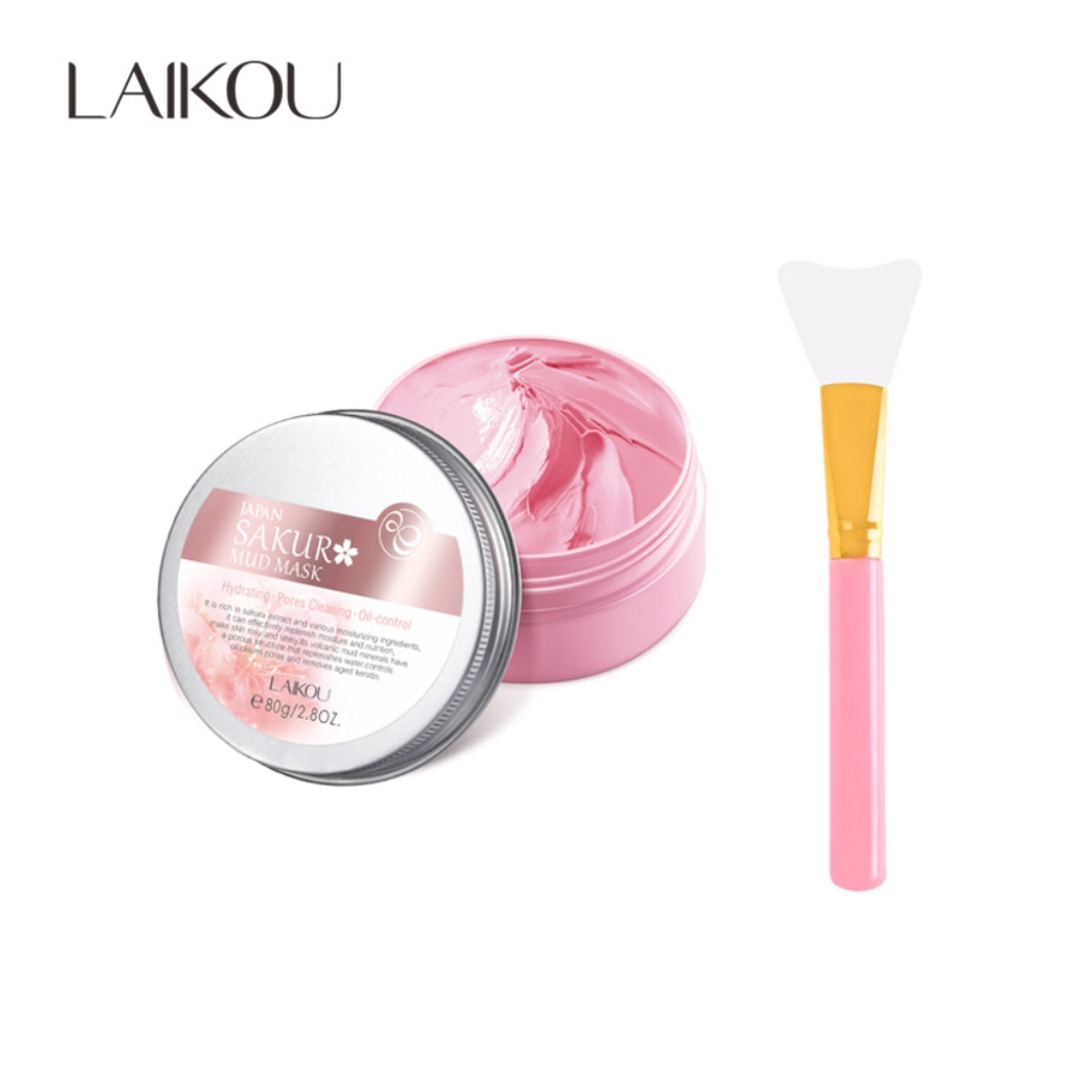 LAIKOU-Sakura-Mud-Mask-90gm-Facial-Mask-Brush-pink.webp LAIKOU Sakura Mud Mask 90gm + Facial Mask Brush (pink) - Image 1
