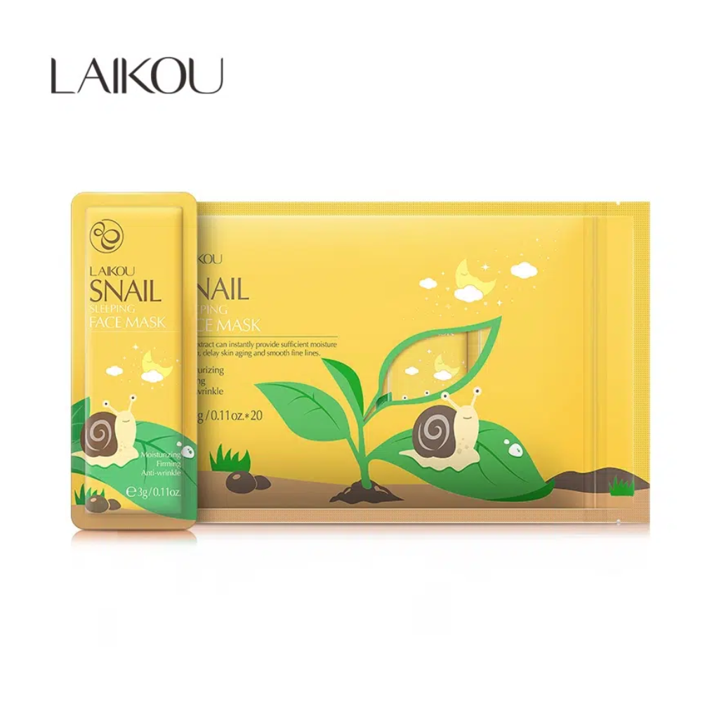 Laikou-Snail-Sleeping-Mask-3gm-20pcs.webp Laikou Snail Sleeping Mask -3gm -20pc - Image 1
