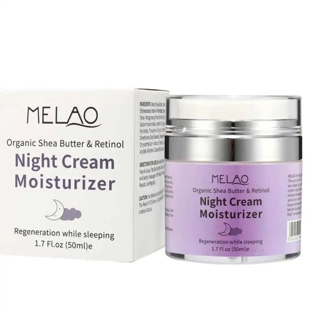 Melao-Organic-Shea-Butter-Retinol-Night-Cream-–-50ml.webp Melao Organic Shea Butter & Retinol Night Cream – 50ml - Image 1